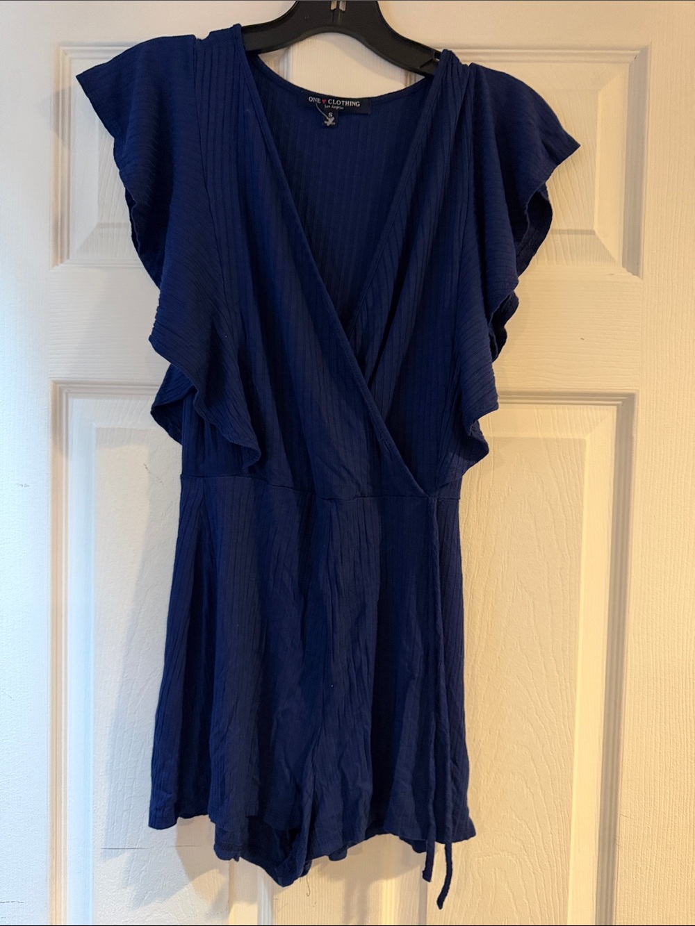one clothing navy blue Flutter-Sleeve One-Piece Romper